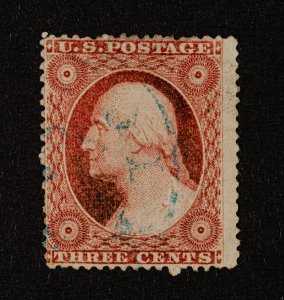 US Scott # 26 Used Type III, Faint Blue Cancel, Issued in 1857