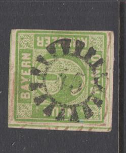 Bavaria Sc 6 used. 1850-58 9kr yellow green Numeral, 45 closed Millwheel cancel