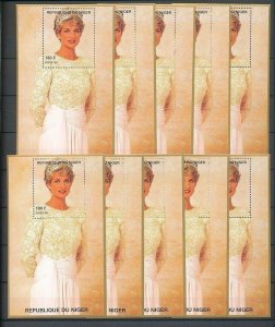 LADY DIANA NIGER 1997 White Dress Tiara MNH Minisheets 10x [D167]