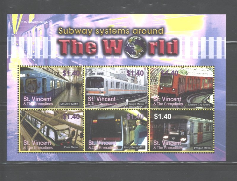 ST. VINCENT & THE GRENADINES 2004  TRAINS MS.#3434  MNH