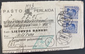 1937 Rictavas Lithuania Bank Money Order Sheet Cover To Telsirai