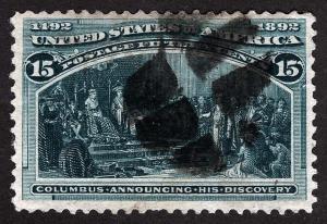 US Sc 238 Green 15¢ Cork Cancel VF