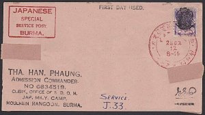 BURMA JAPAN OCCUPATION WW2 - old forged stamp on faked cover................F477