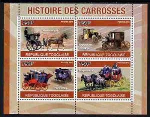 Togo 2010 History of Carriages (Coaches) perf sheetlet co...