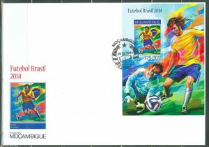 MOZAMBIQUE BRAZIL WORLD CUP 2014 SOCCER SOUVENIR SHEET  FDC