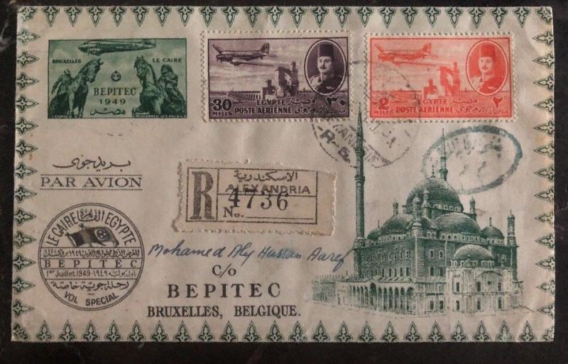 1949 Alexandria Egypt Special Flight Cover to BEPITEC Bruxelles Belgium