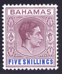 Bahamas 1951 KGVI 5s red-purple & deep bright blue (CH) MLH. SG 156e.