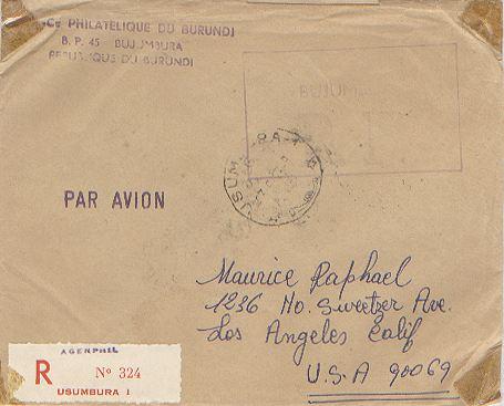 Ruanda Urundi Official Free Mail 1963 Usumbura Registered Airmail to Los Ange...