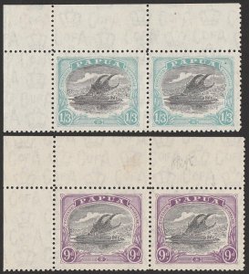 PAPUA 1932 Lakatoi 9d & 1/3 pairs with 'rift in sky' variety retouched. MNH **.