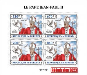 BURUNDI - 2023 - Pope John Paul II - Perf 4v Sheet - Mint Never Hinged