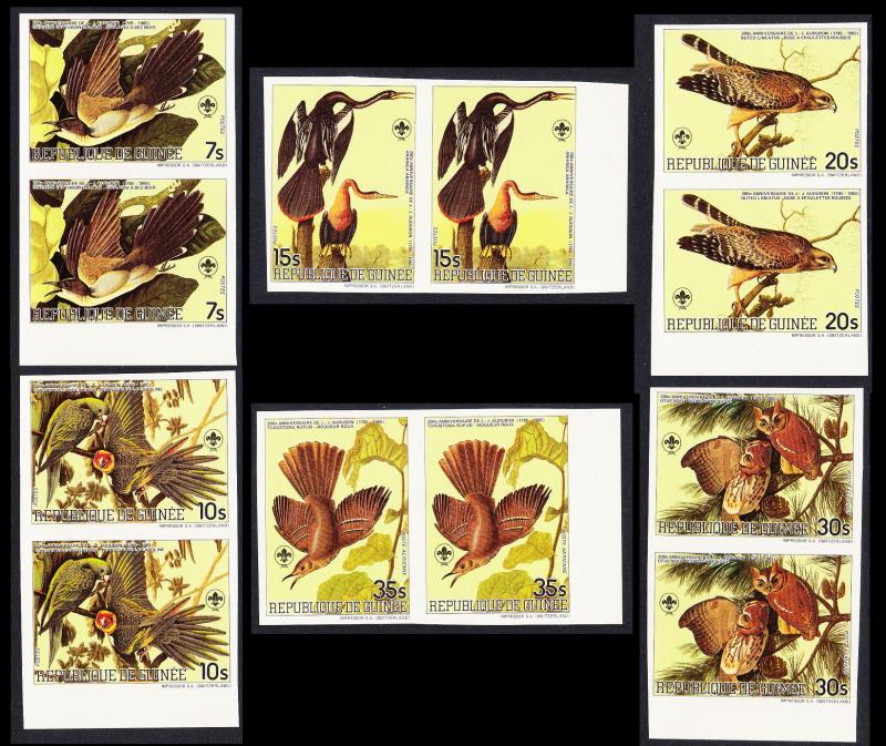 Guinea Birds Audubon 6 imperf pairs SG#1178/83imp MI#1043B-48B