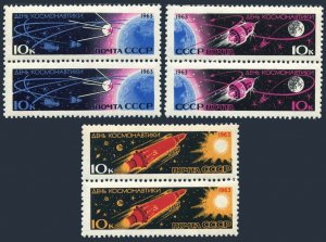 Russia 2732a-2732f pairs,MNH.Michel 2747-2752. Cosmonauts' Day,1963.