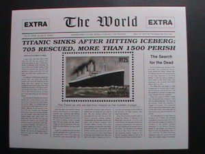 MALDIVES-TITANIC -FAMOUS SINKS SHIP NEWS PAPER REPORT MNH-S/S SHEET VERY FINE