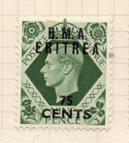 Eritrea 1948 GVI Issue Fine Mint Hinged 75c. Surcharged BMA Optd NW-198901 