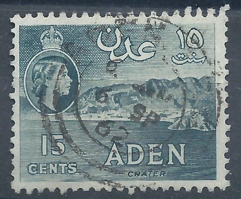 Aden 1959 - QE2 15c greenish grey wmk Mult Script CA - SG53 used