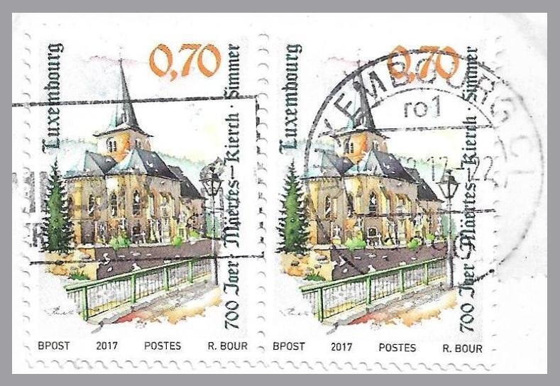 LUXEMBOURG 2017 - 70c Simmer Church 700th Annv. - pair on cvr - SC 1471