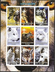 Congo 2004 Wolves Sheet of 9 Imperf. MNH Private