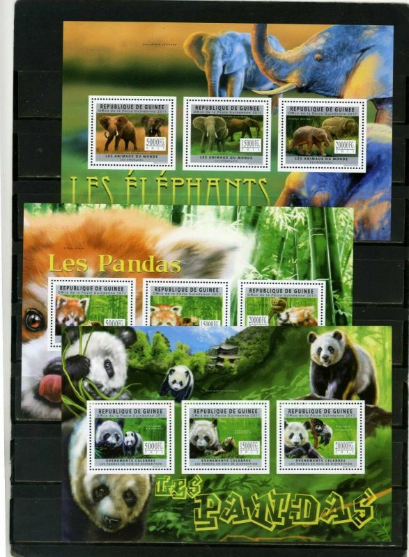 GUINEA 2006 FAUNA PANDAS AND ELEPHANTS 3 S/S MNH 