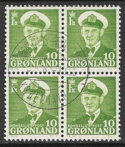 GREENLAND 1950-60 10o FREDERICK IX Issue BLOCK OF 4 Sc 30 VFU