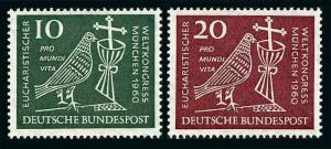 Germany 811-812, MLH. 37th Eucharistic World Congress.Dove,Chalice,Crucifix,1960