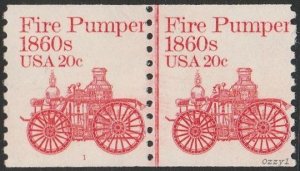 USA #1908 1981 20c Red Fire Pumper UNUSED-VF-OG-NH. Joined Pair