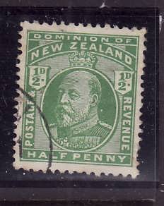 New Zealand-Sc#130-used 1/2p yellow green KEVII-1909-12-