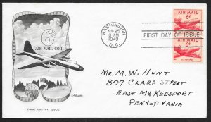 UNITED STATES FDC 6¢ Air Mail COIL PAIR 1949 Artmaster