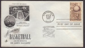 1961 Basketball Dr. Naismith Springfield MA Sc 1189 FDC ArtCraft cachet