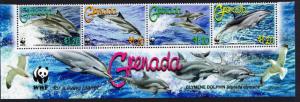 Grenada WWF Clymene Dolphin Strip of 4v with WWF Logo SG#5288-5291 SC#3654a-d