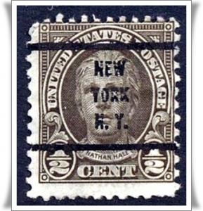 ♦SC#653 1/2¢ Nathan Hale Precancel (New York, NY) Used