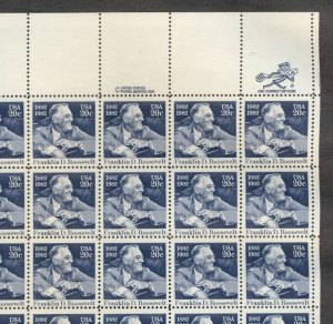 US #1950, 20¢ Franklin D. Roosevelt, Complete sheet of 48, og, NH, VF