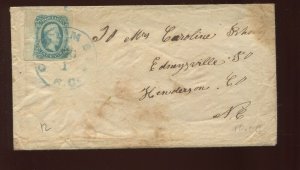 Confederate States 12 Margin Stamp on Cover with Blue Columbia SC Cancel LV4435