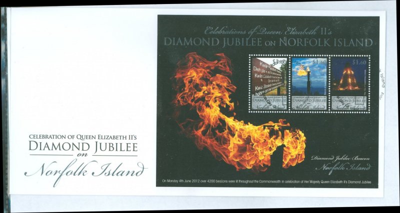 Norfolk Island 1049 2012 Queen Elizabeth II Diamond Jubilee, Souvenir Sheet Of 3, On An Unaddressed, Cacheted FD Cover