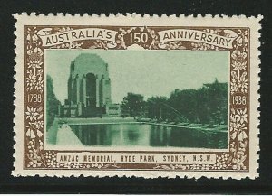 ANZAC Memorial, Sydney, N.S.W., Australia's 150th Anniversary, 1938 Poster Stamp 
