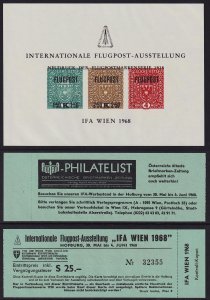 Austria - 1968 - Commemorative sheet - IFA Airmaîl Exhibition - with ticket