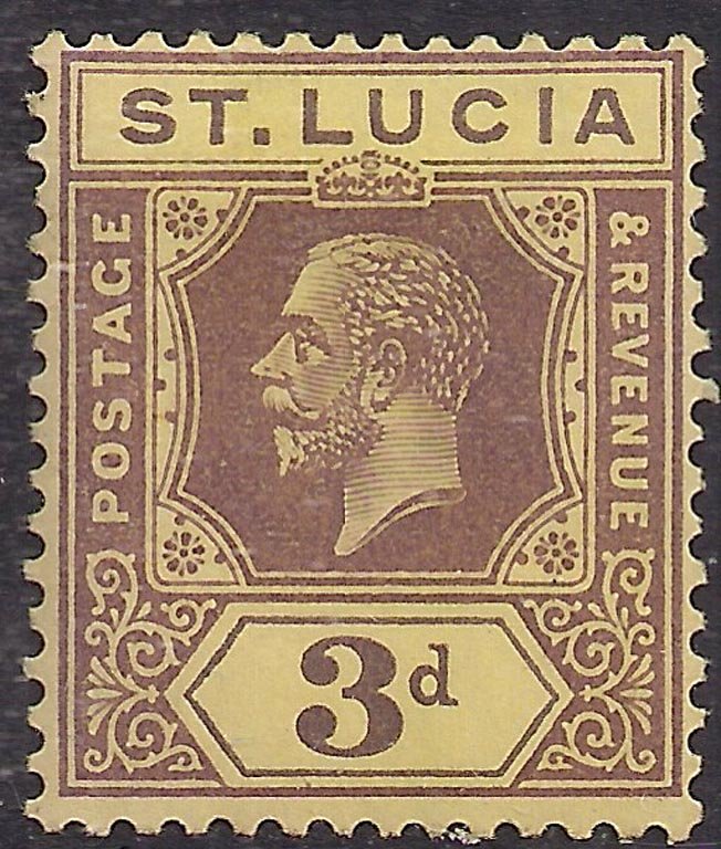 St Lucia 1921 - 30 KGV 3d Purple & Yellow MM SG 100 ( H1142 )