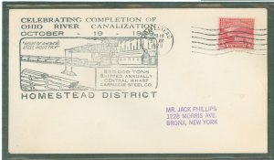 US 681 1929 2c Ohio River Canalization (single) on an addressed (hand stamp) first day cover with a Homestead, PA cancel