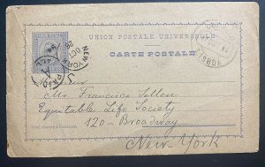 1894 Lisboa Portugal Postal Stationery Postcard Cover To Broadway NY USA