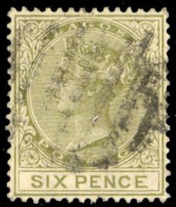 Lagos #26 Cat$55, 1882 6p olive green, used