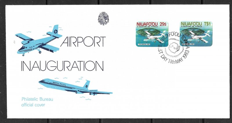 NIUAFO'OU TIN CAN ISLAND 1983 Airport Set Sc 1-2 Cachet FDC First Issue