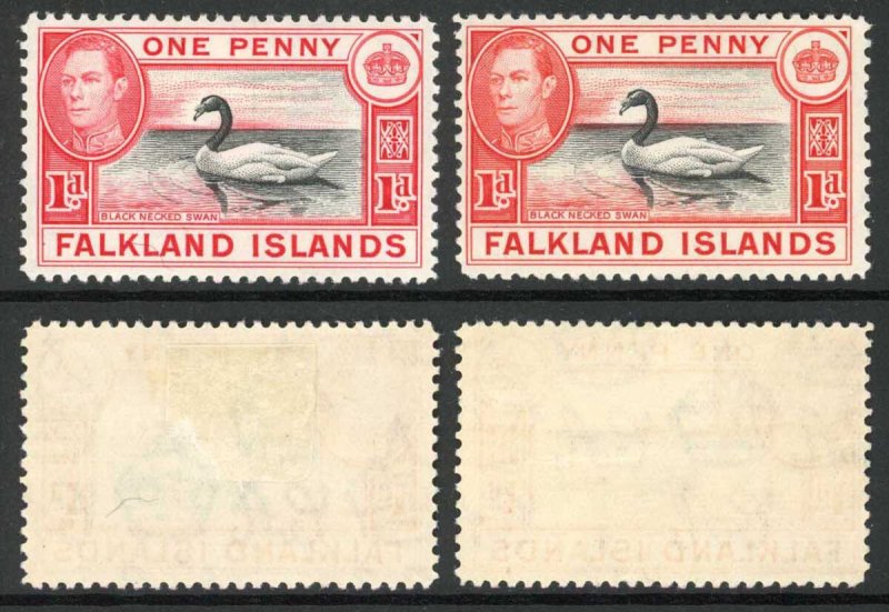 Falkland Islands SG147/a 1d Black and Carmine/Black and Vermilion M/M Cat 38.75