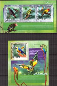 Guinea 2014 Birds Parrots Sheet + S/S MNH