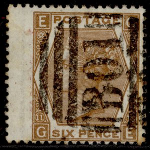 GB QV SG122a, 6d chestnut plate 11, USED. Cat £27. B01 ALEXANDRIA GE