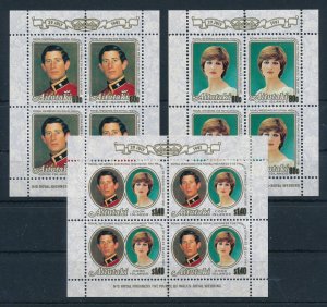 [116624] Aitutaki 1981 Royal wedding Charles and Diana 3 Mini sheets MNH