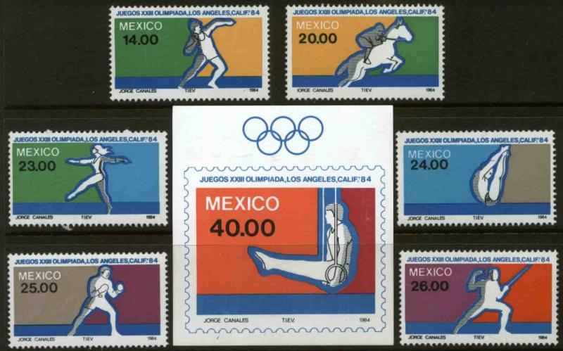 MEXICO 1351-1357 Los Angeles Olympic Games. COMPLETE SET WITH SS. MINT, NH. VF.