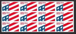 1990 U S Flag ATM PANE of 12 MNH Sc 2475a 25¢ early die-cut plastic stamps