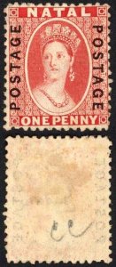 Natal SG60 1d Bright Red Opt Postage Mint no gum Cat 140 pounds