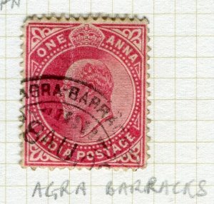 INDIA; Fine POSTMARK on early Ed VII issue used value, Agra Barracks