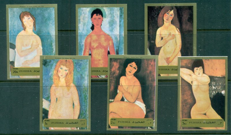 Fujeira 1972 Mi#1222-1227B Nude Paintings by Amedeo Modigliani IMPERF MLH