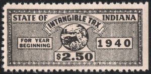 SRS IN D63 $2.50 Indiana Intangible Tax Revenue Stamp (1940) MNH